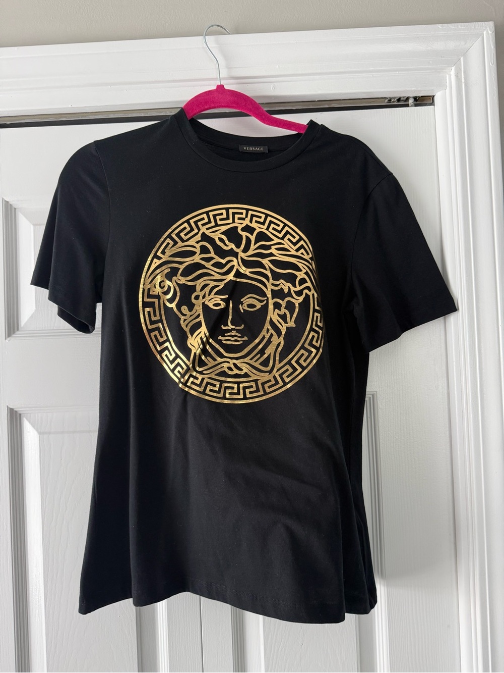 Versace Black Tee with Gold Medusa